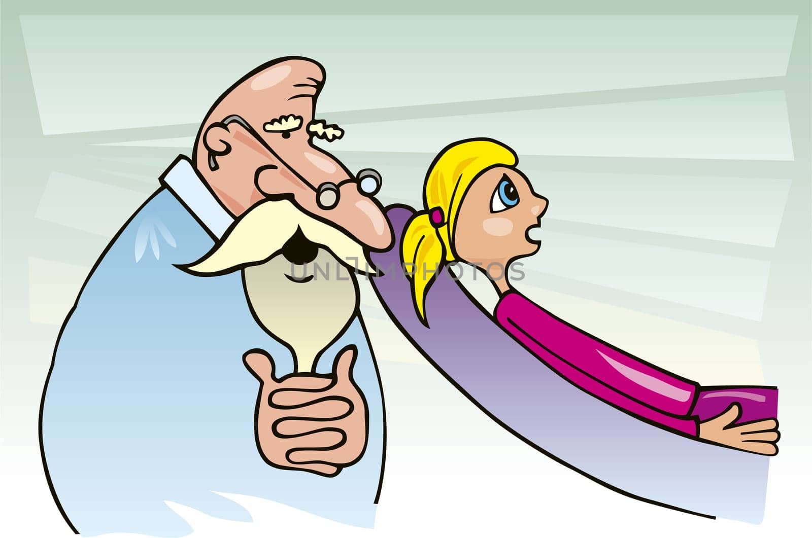 Cartoon illustration of blond teen girl at shrink doctor