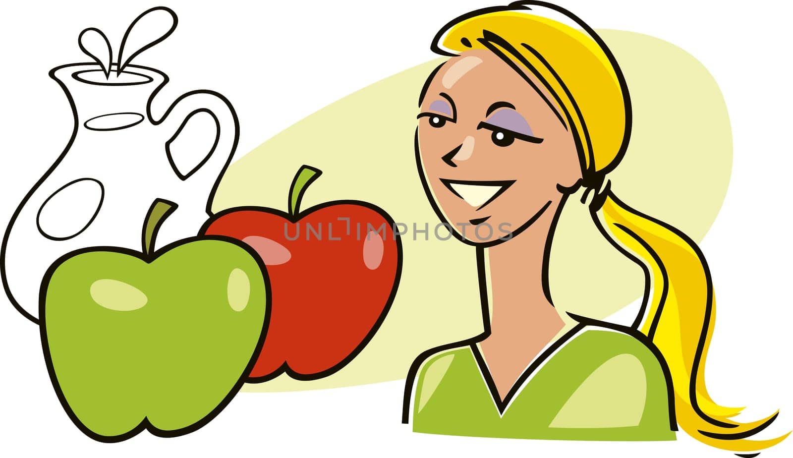 illustration of woman with apples and milk