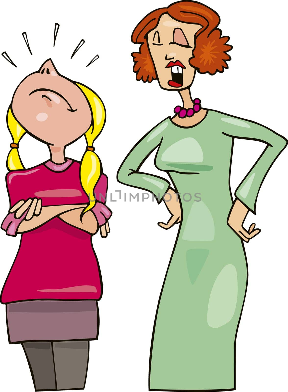 Illustration of puffed up girl and her mother