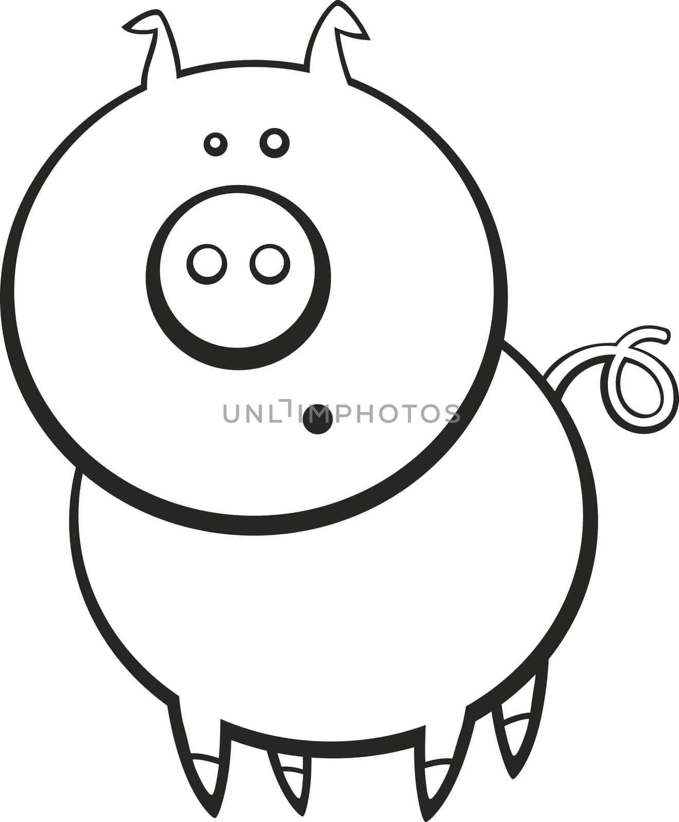 illustration of funny pig for coloring book
