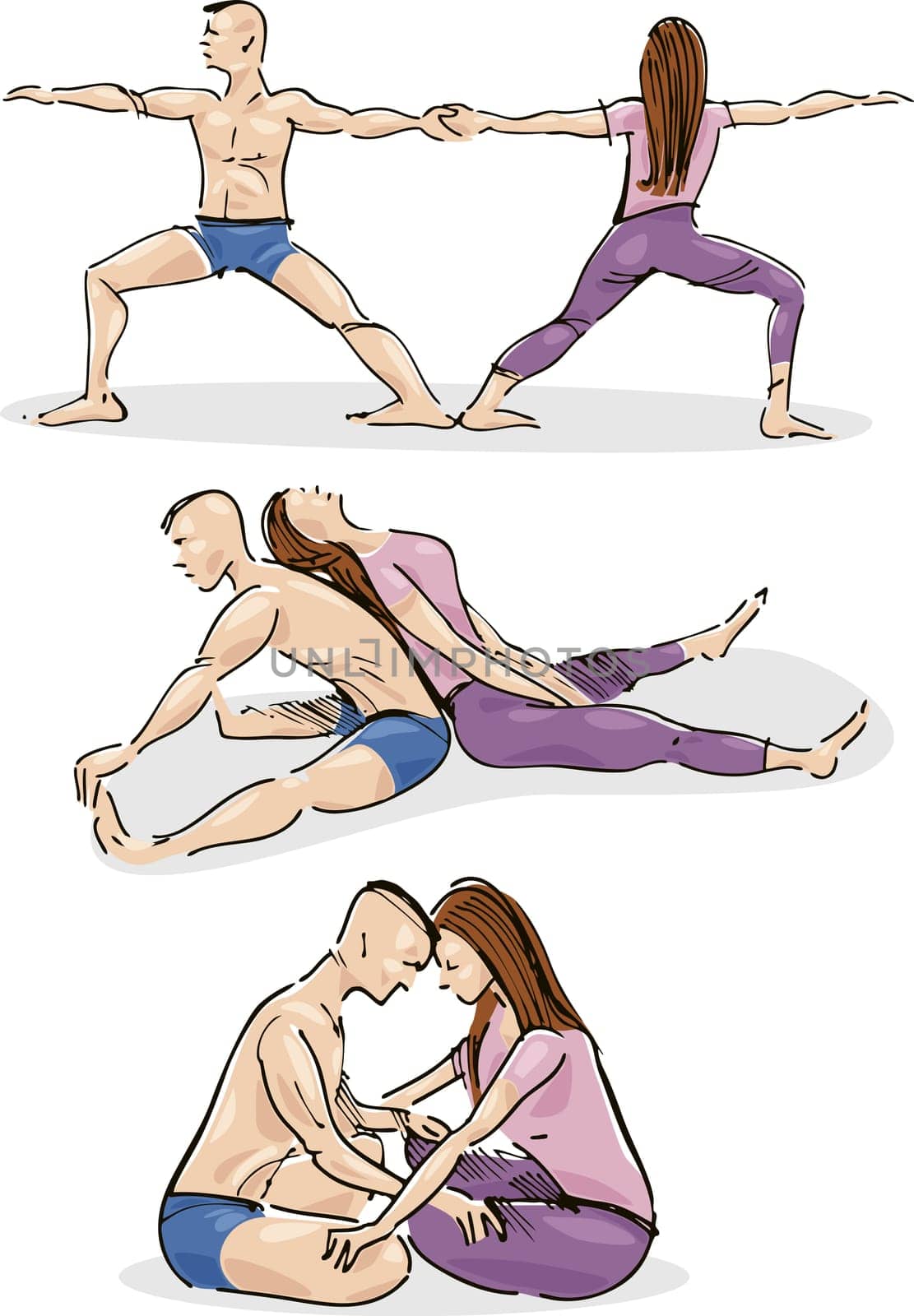 Illustration of man and woman Practicing Yoga in Couple