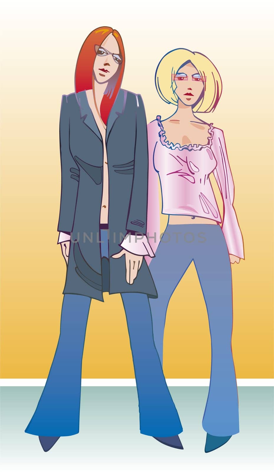 illustration of two trendy girls