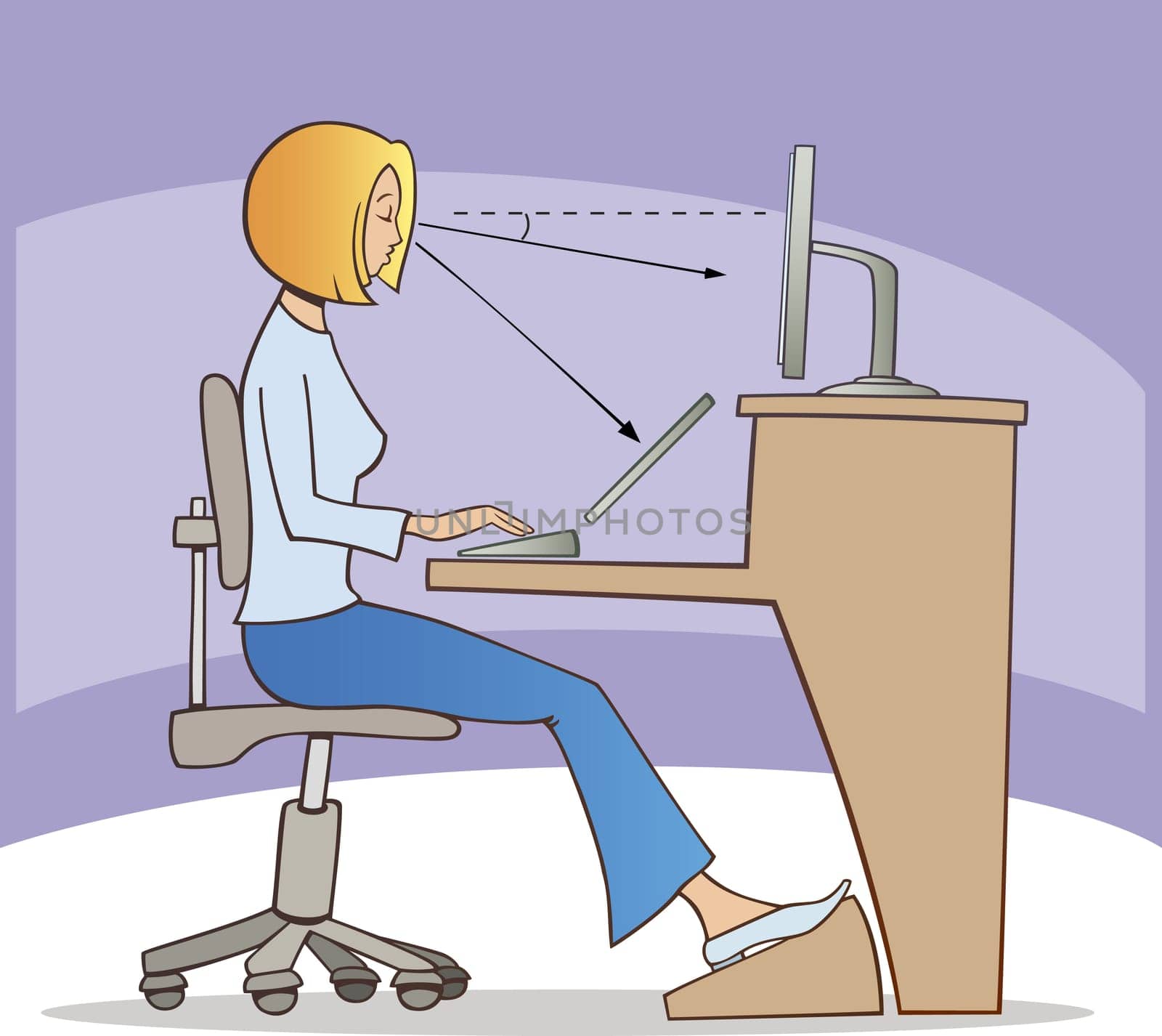 Illustration of proper way of working on computer