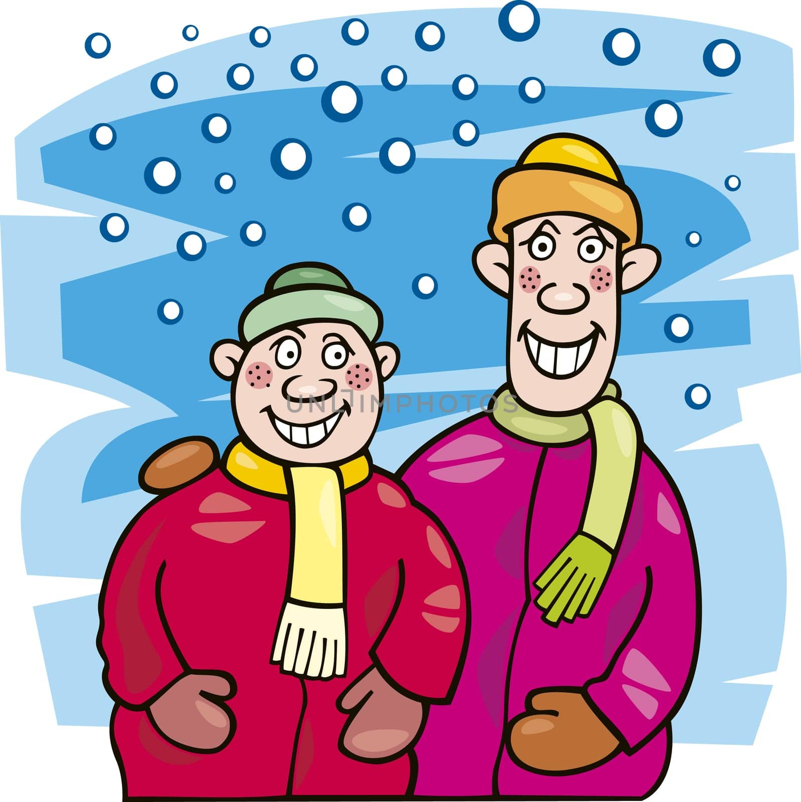 Cartoon illustration of children at winter