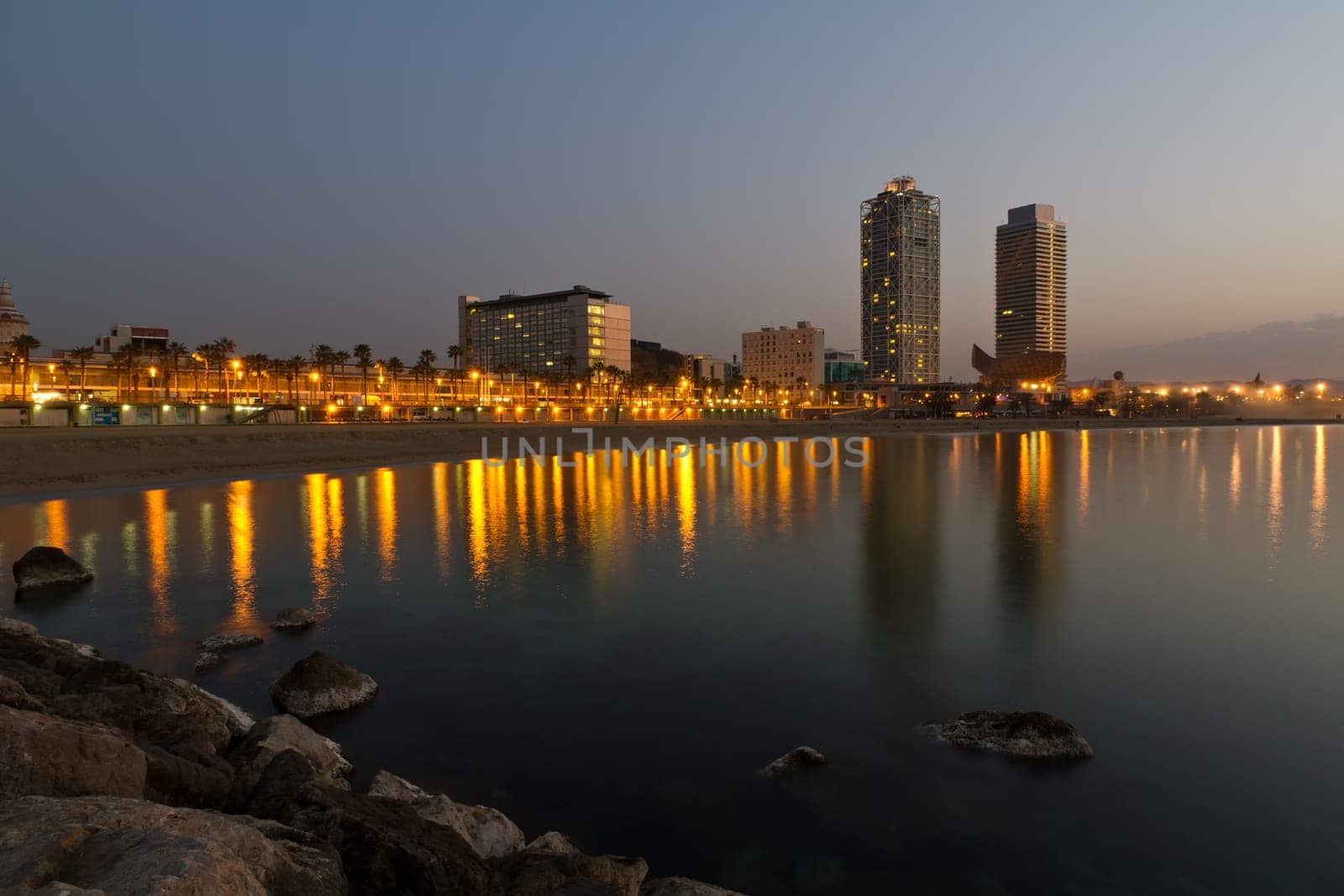 Overview of Barcelona Spain to Mananecer, Taken from the Barceloneta beach.