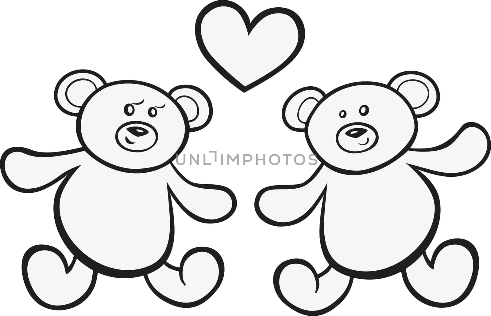illustration of Teddy bears in love for coloring book