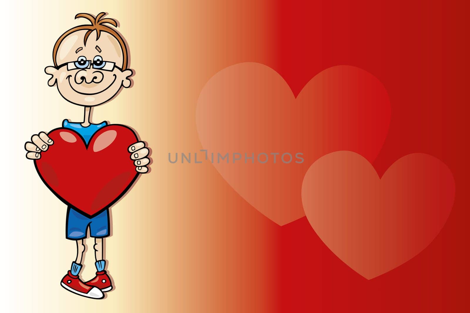illustration of cute teen boy with big heart in his hands