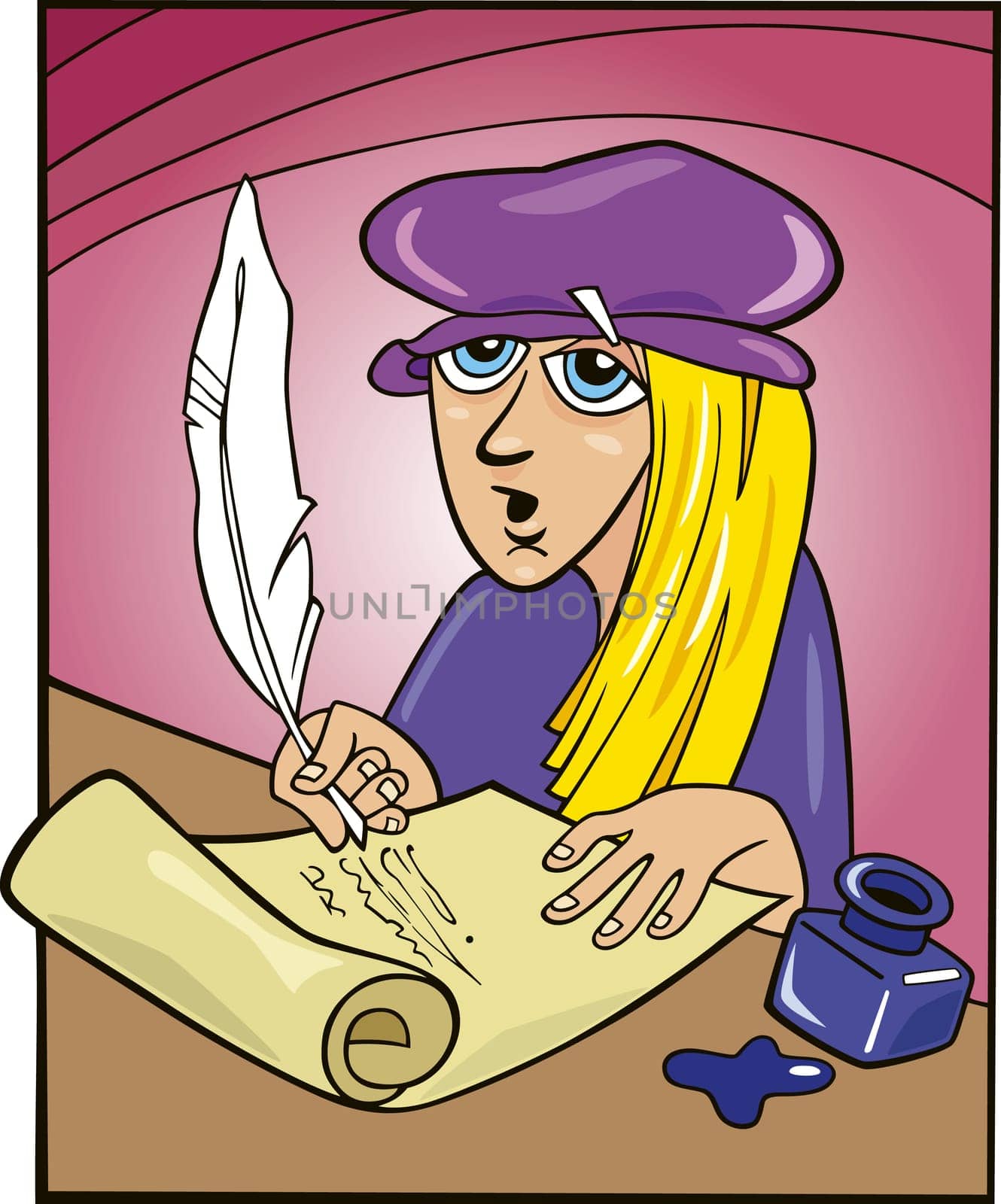 Illustration of young poet writing a poem