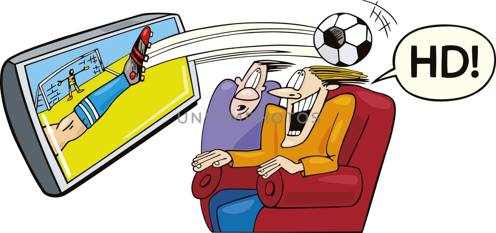 Illustration of two men watching sport on high definition television
