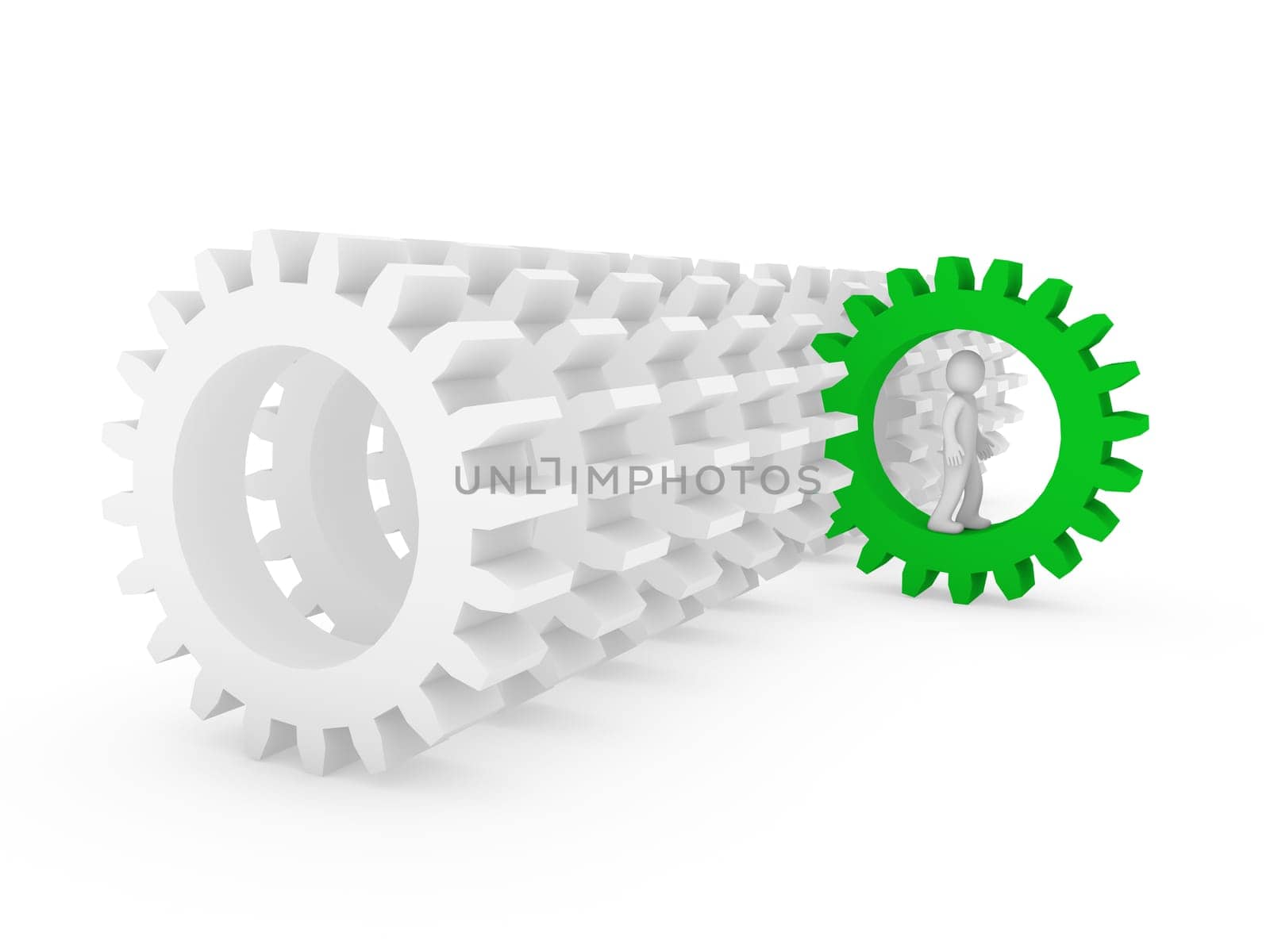 3d human man gear green technology machine teamwork