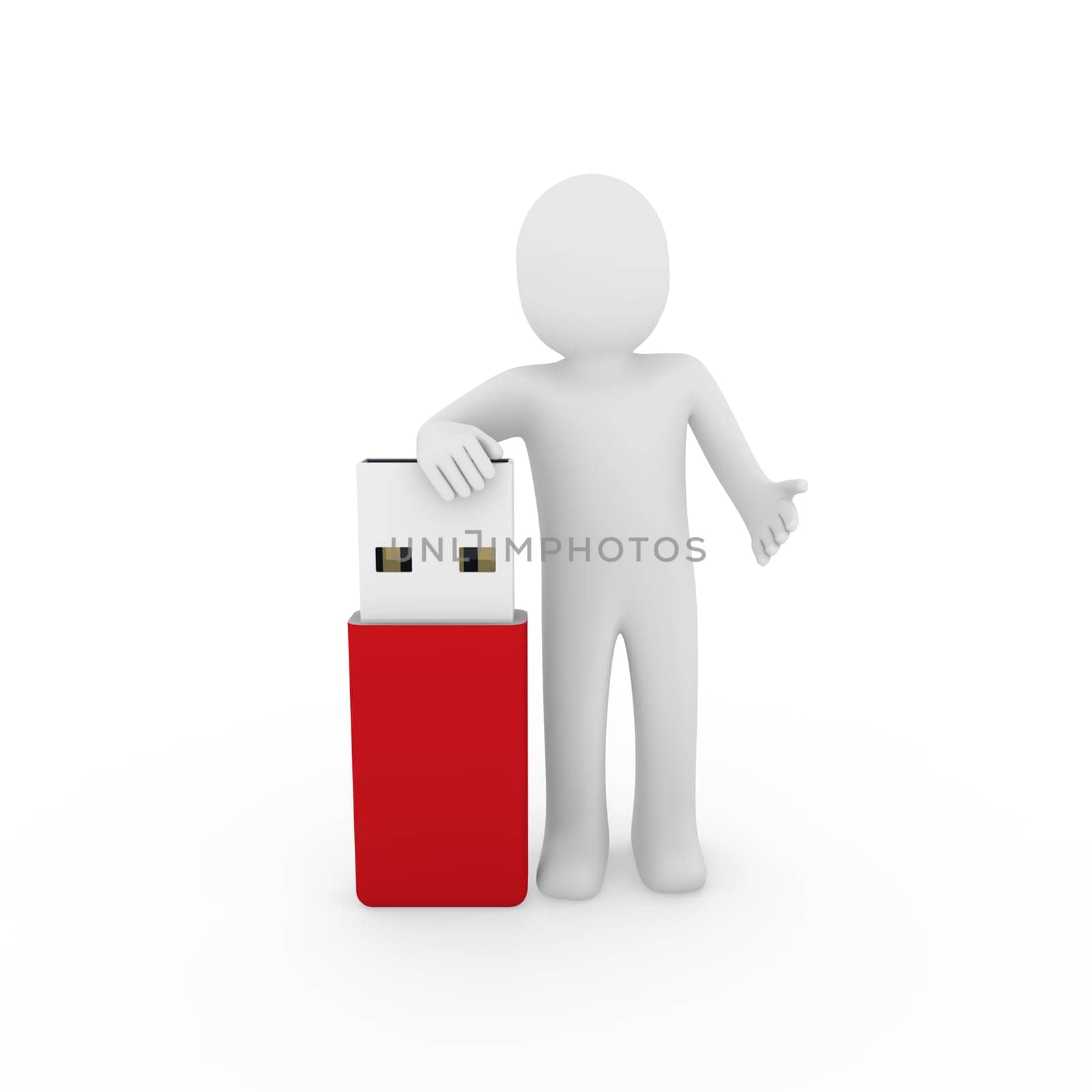 3d human man usb stick red plug cable