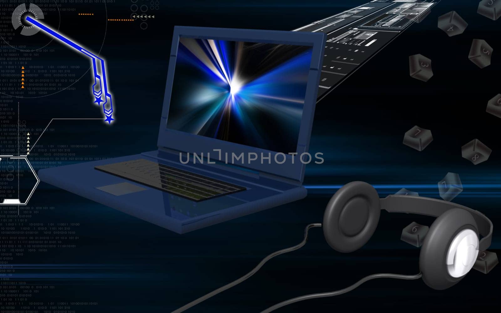 Digital illustration of lap top in colour background