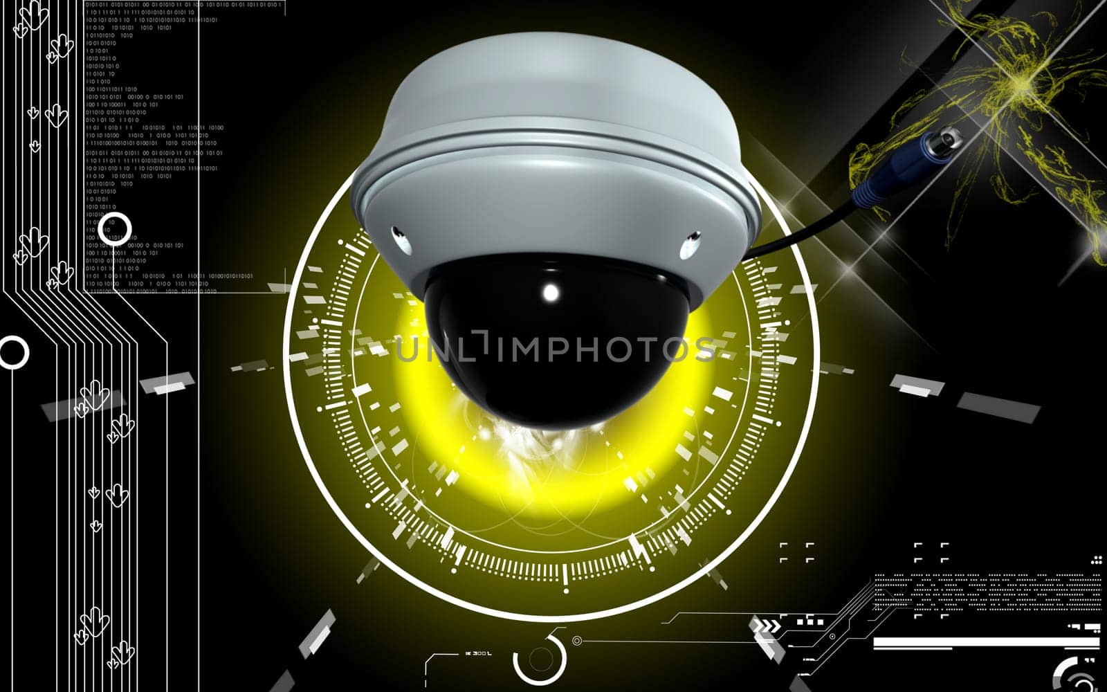 Digital illustration of security camera in colour background