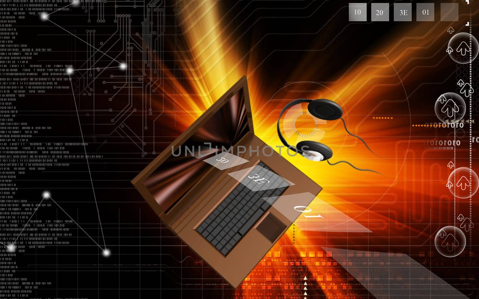 Digital illustration of lap top in colour background