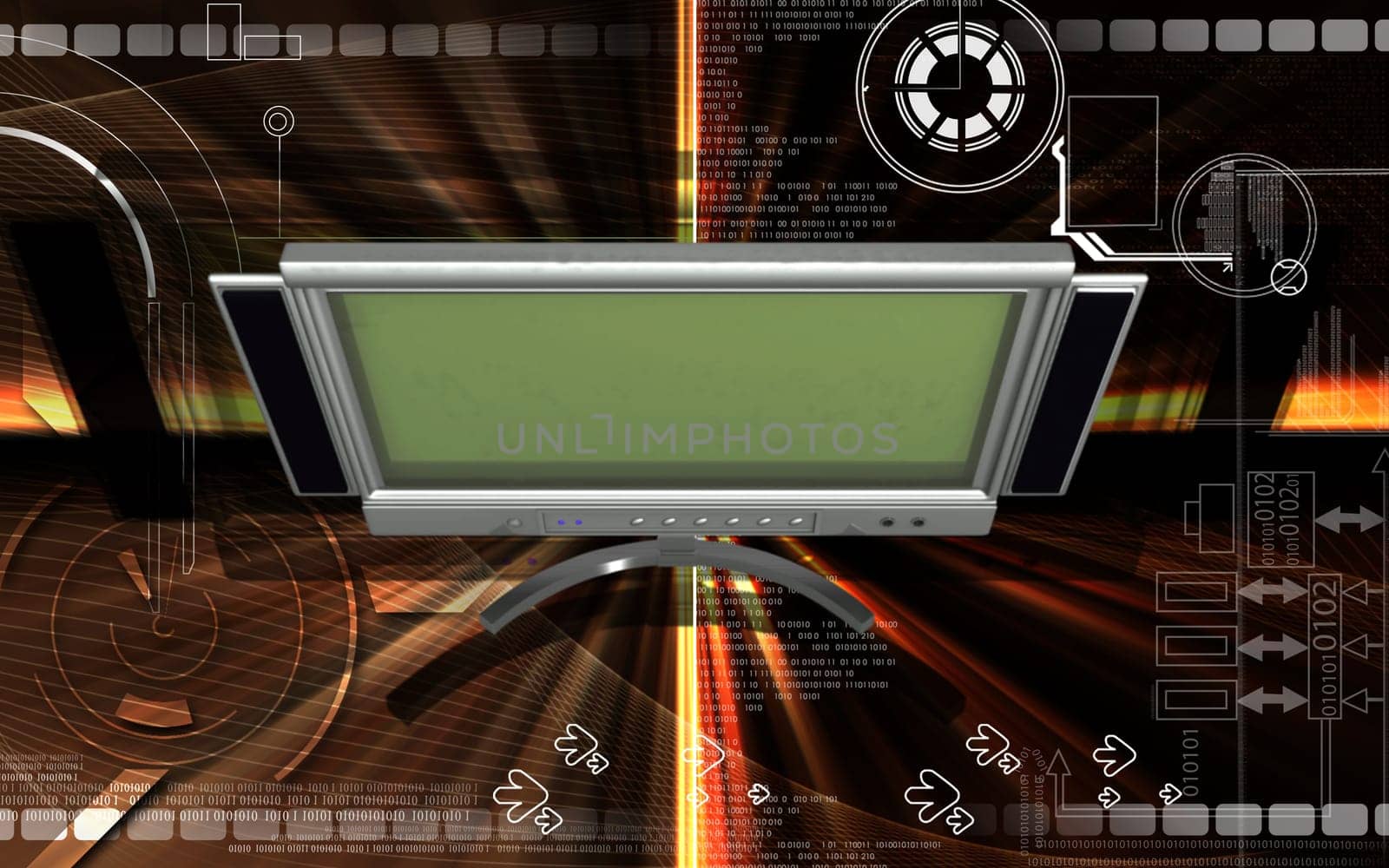 Digital illustration of LCD Monitor in colour background