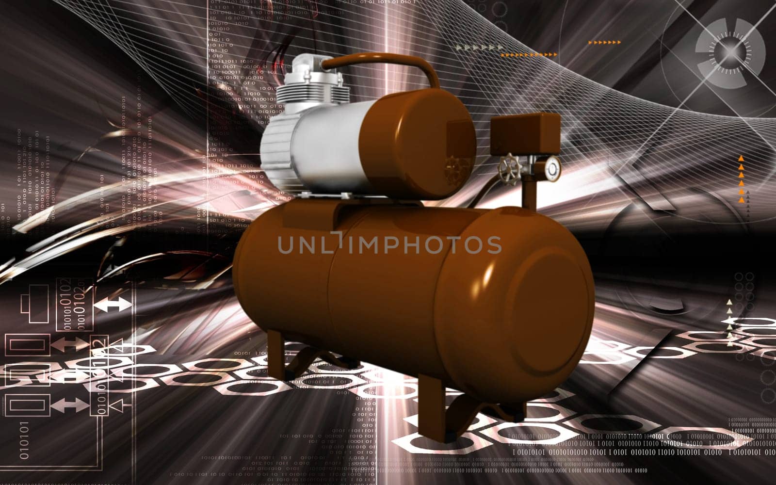 Digital illustration of air compressor in colour background