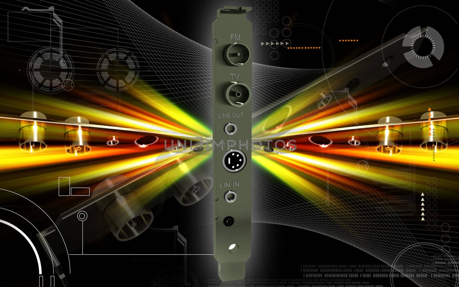 Digital illustration of video capture card in colour background