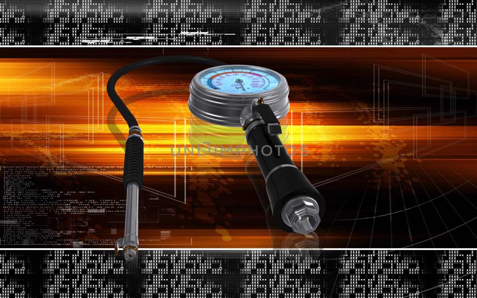 Digital illustration of Air tyre inflator in colour background