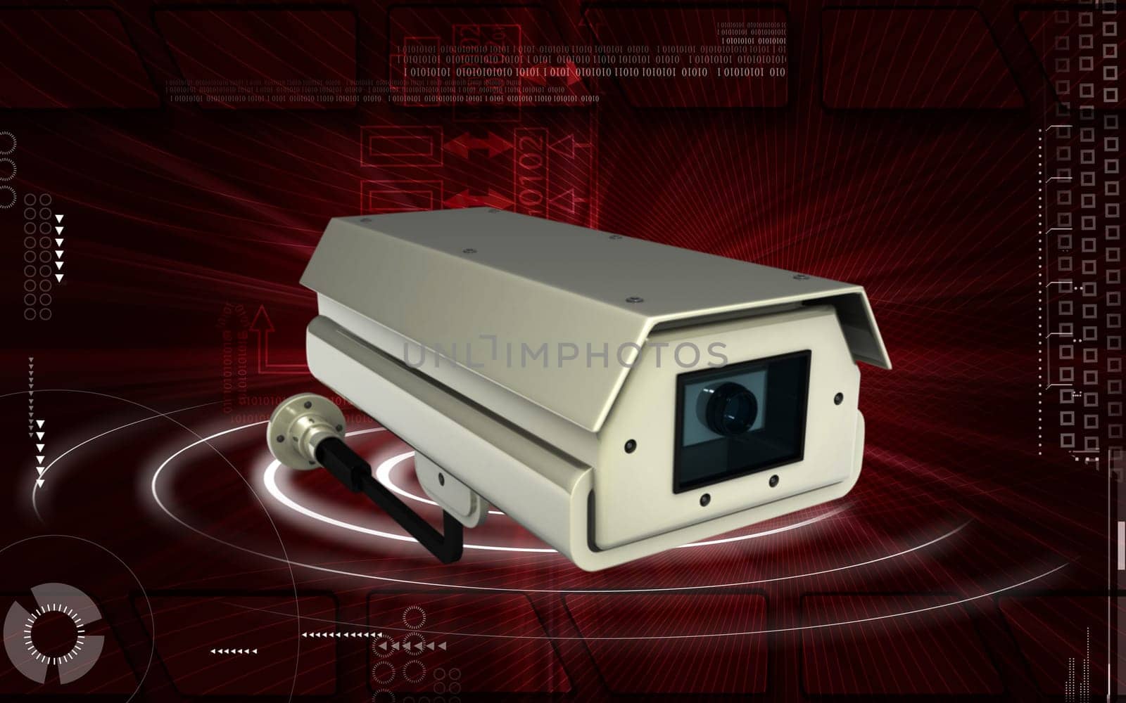 Digital illustration of security camera in colour background