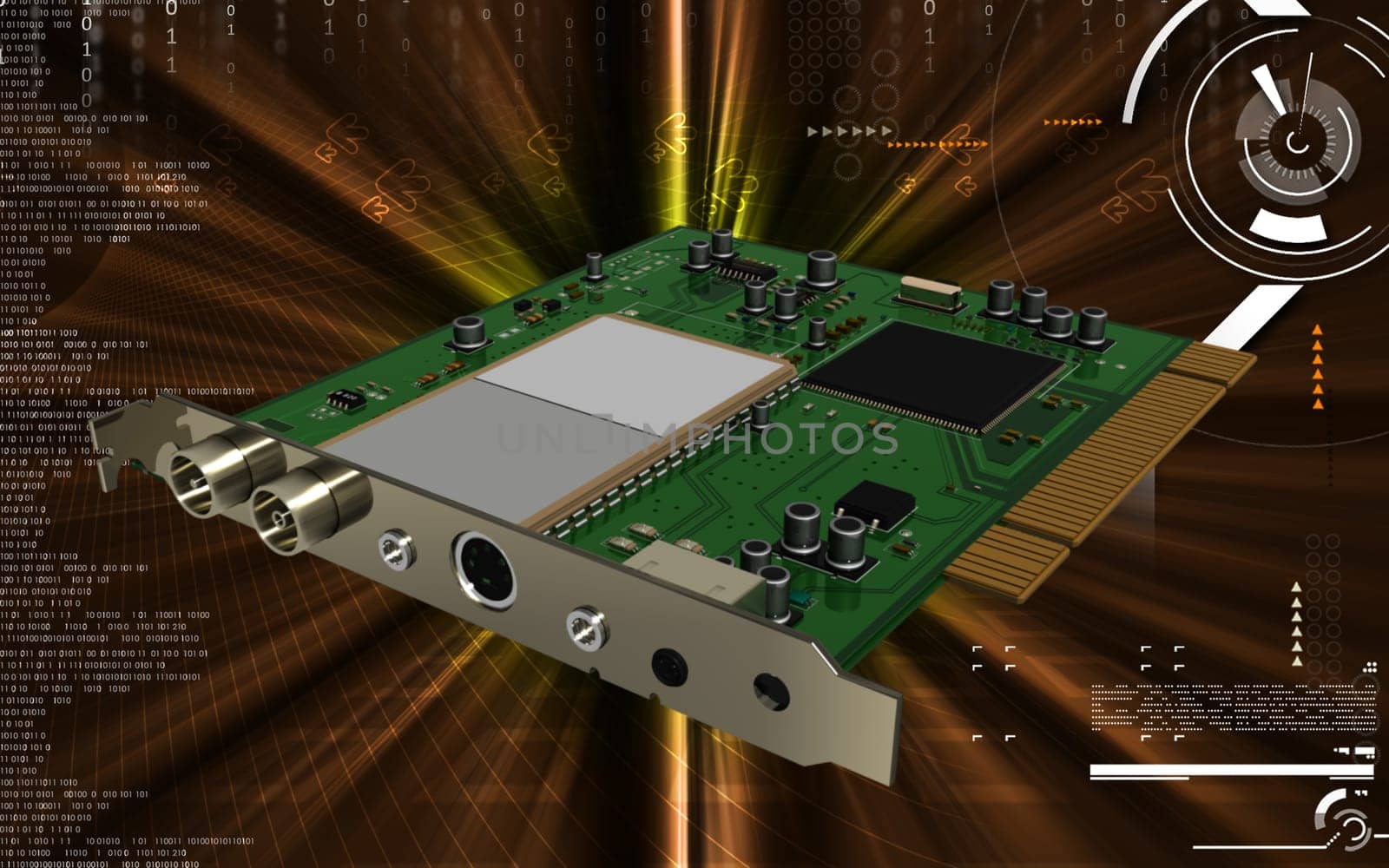 Digital illustration of video capture card in colour background