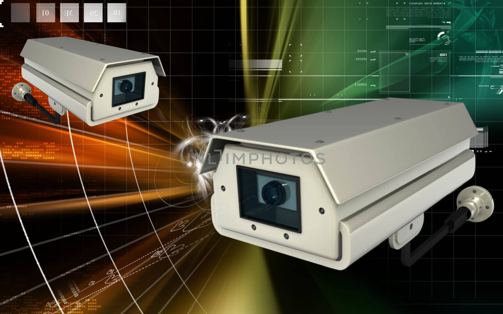 Digital illustration of security camera in colour background