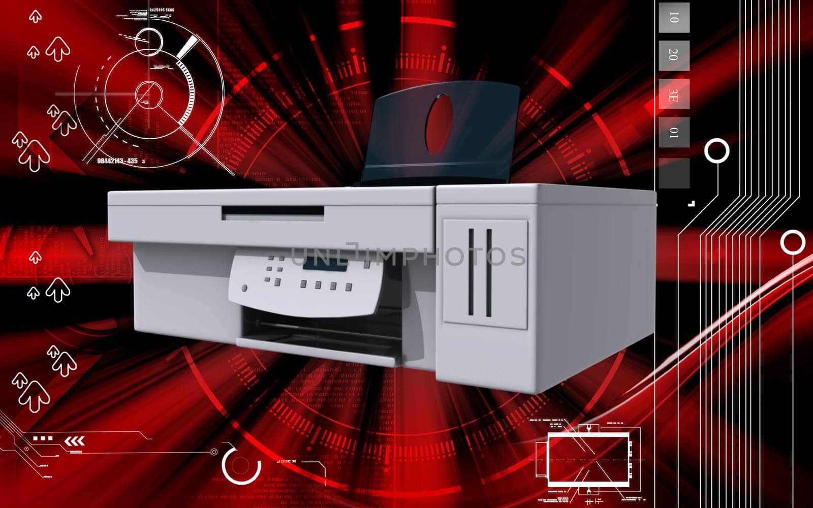 Digital illustration of printer in colour background
