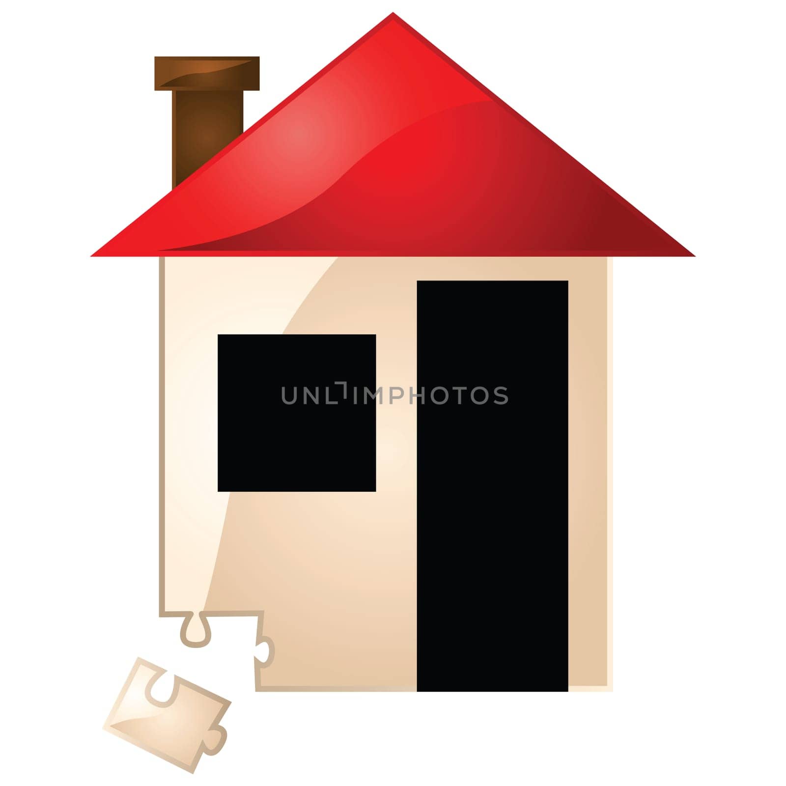 Concept illustration showing a house and a missing puzzle piece