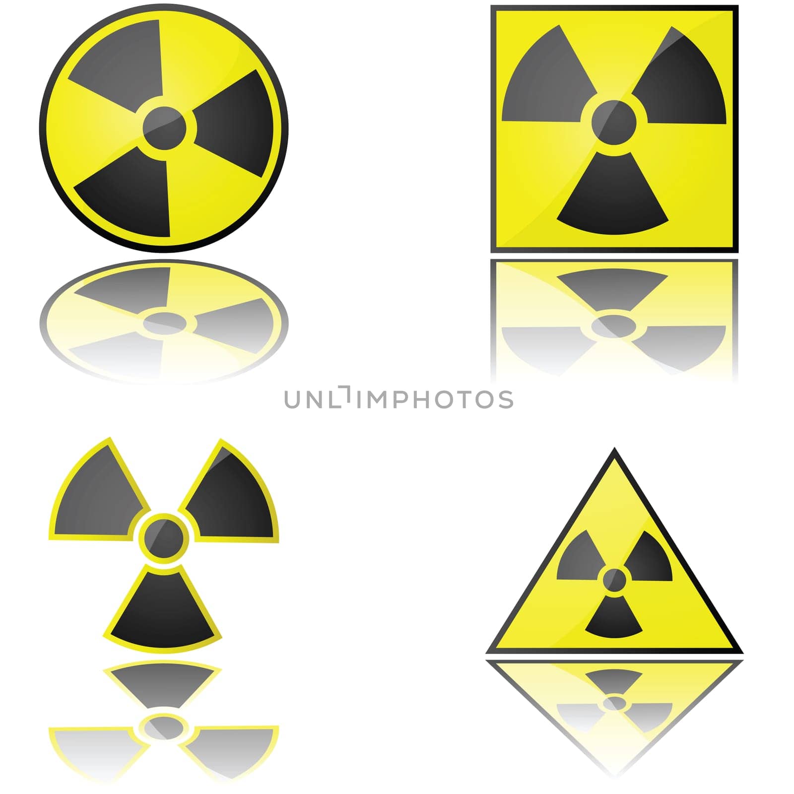 Glossy illustration of the radioactivity warning sign in different formats