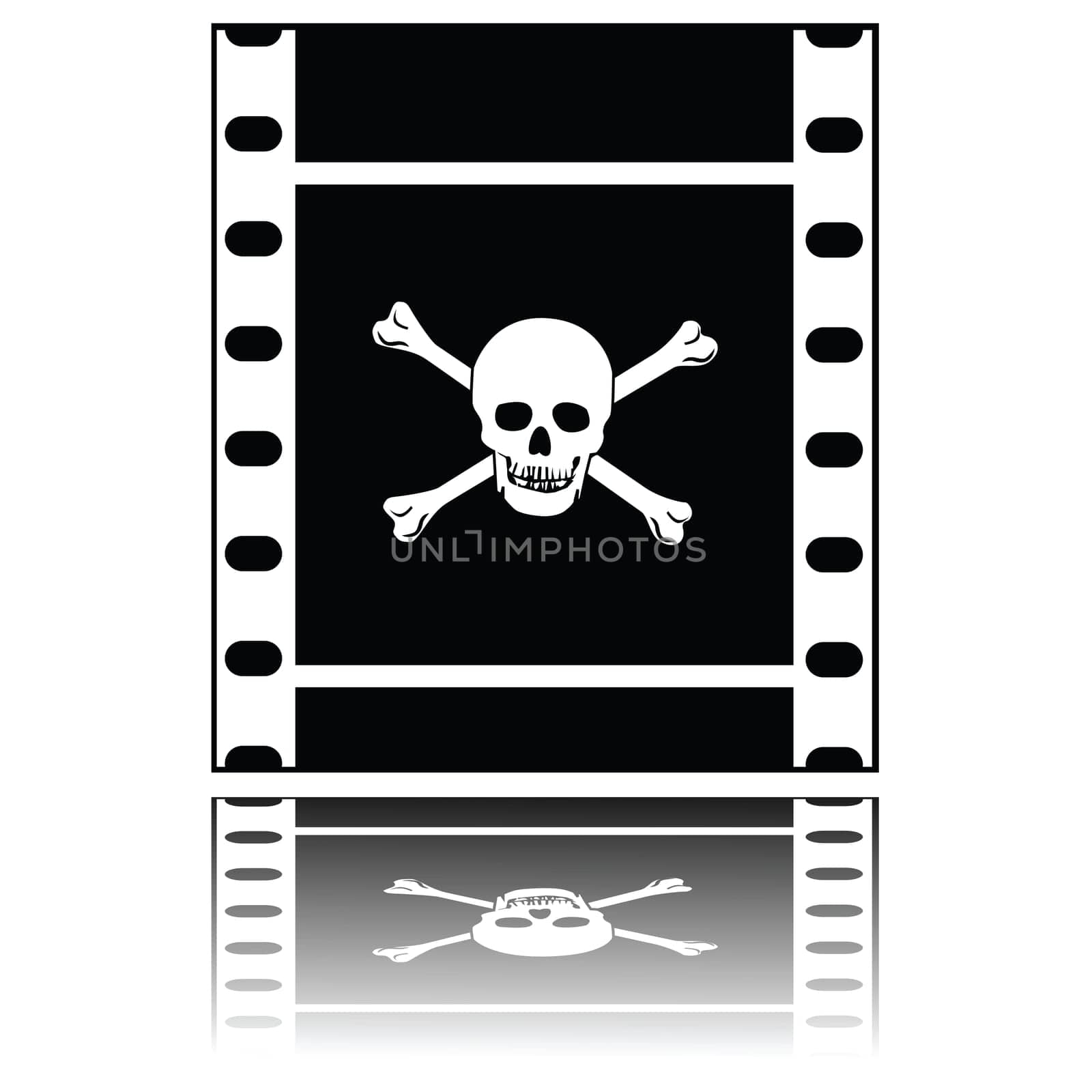 Concept illustration showing a filmstrip with a skull and crossed bones, symbolizing pirated movies