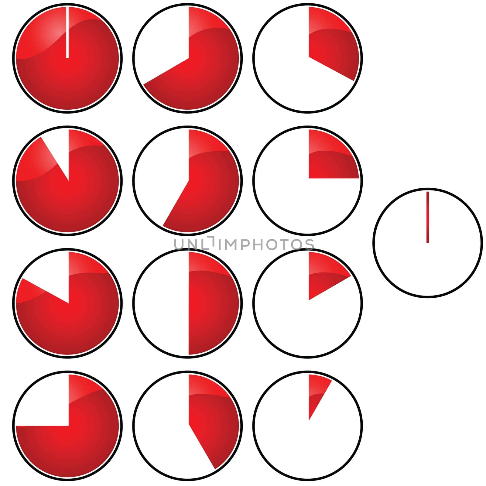 Glossy illustration of an analog display showing a time countdown, in five-minute increments