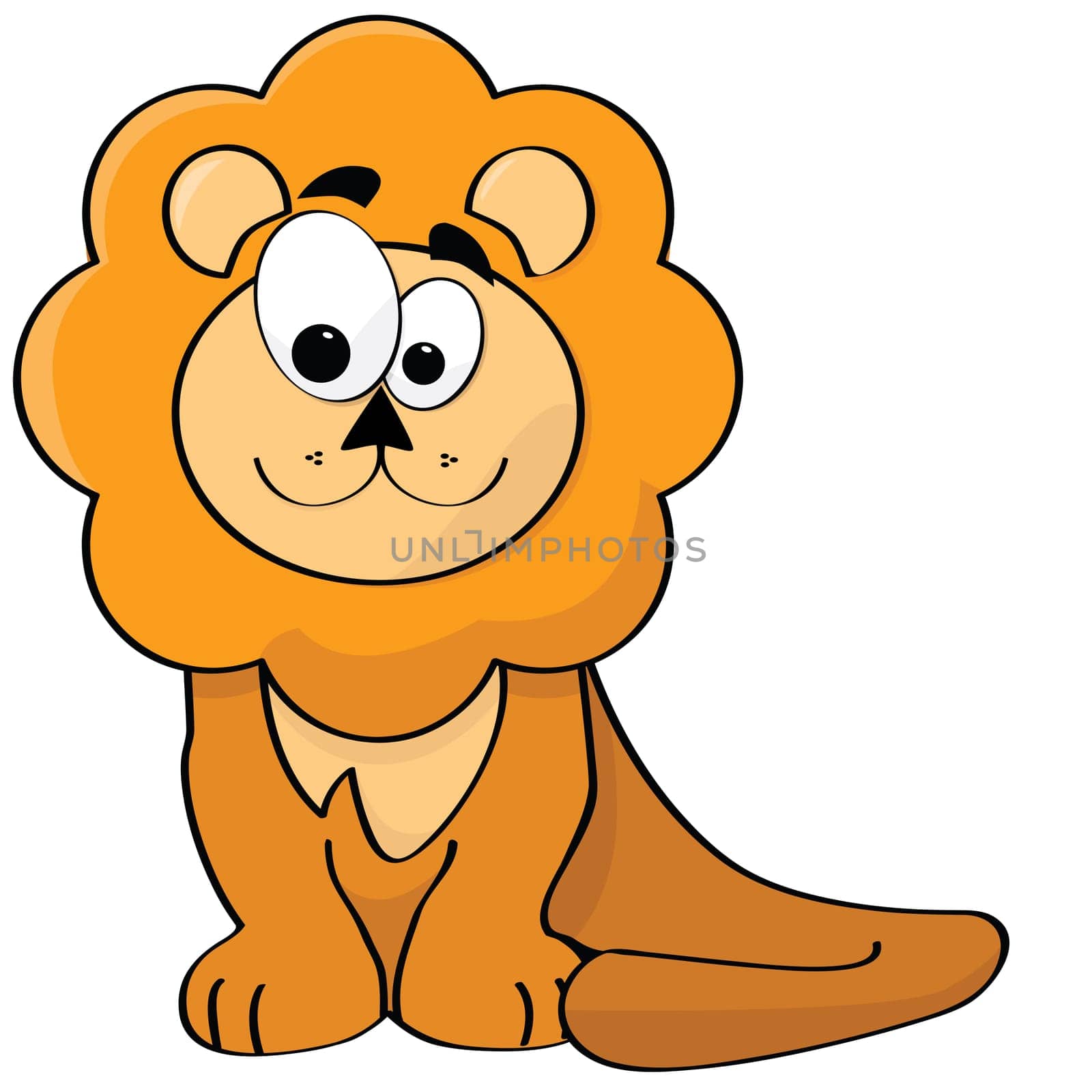 Cartoon illustration of a cute and happy lion