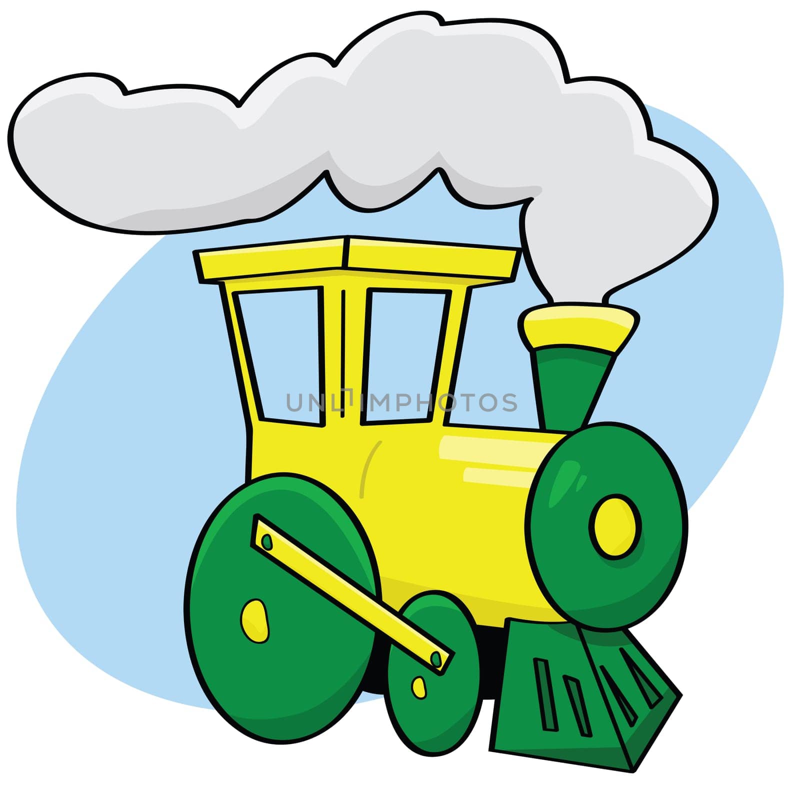 Cartoon illustration of a green and yellow train