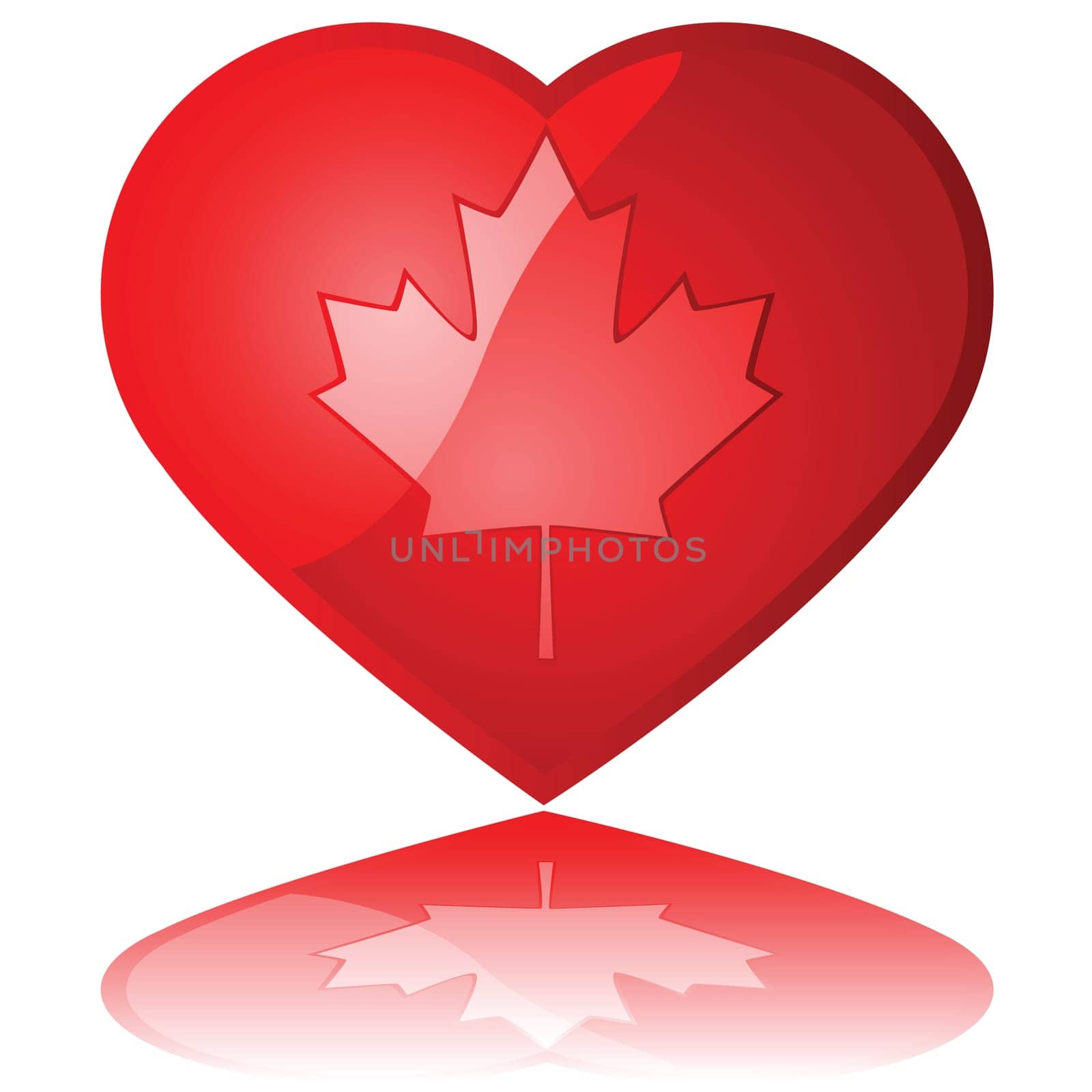 Glossy illustration showing a maple leaf inside a heart