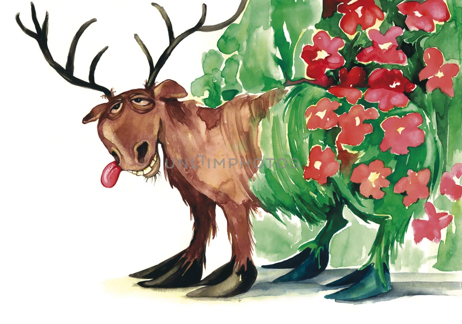 illustration of fairytale flower deer