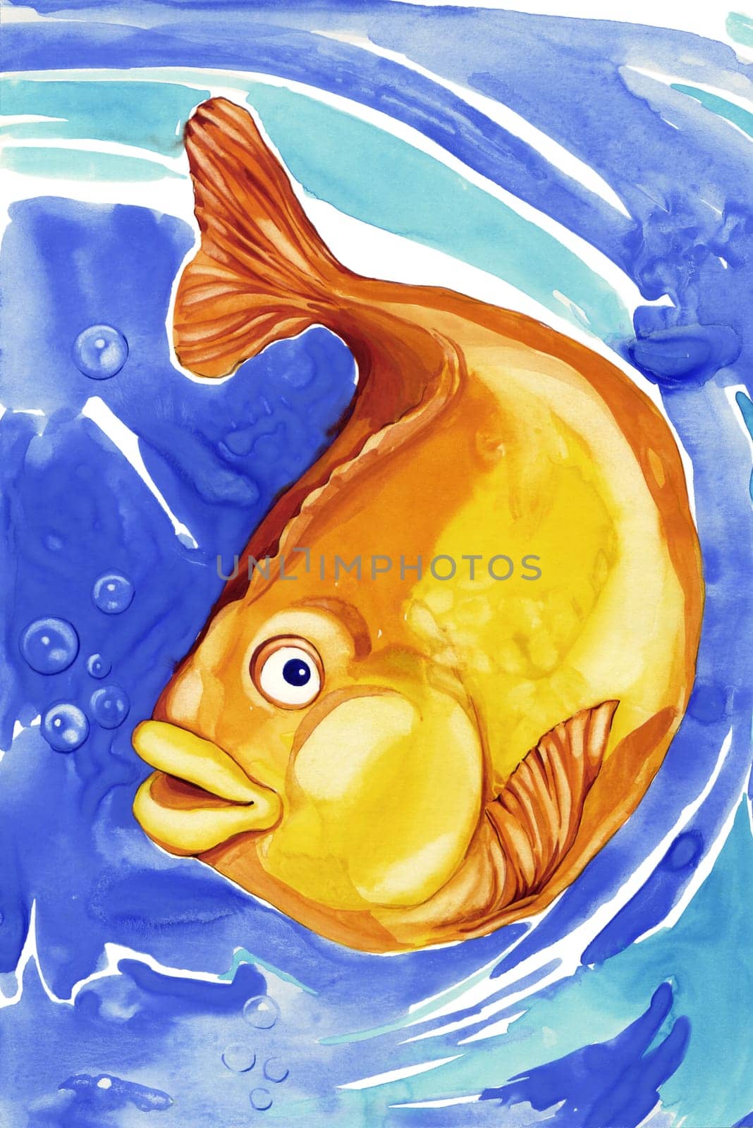 illustration of beautiful gold fish in blue water