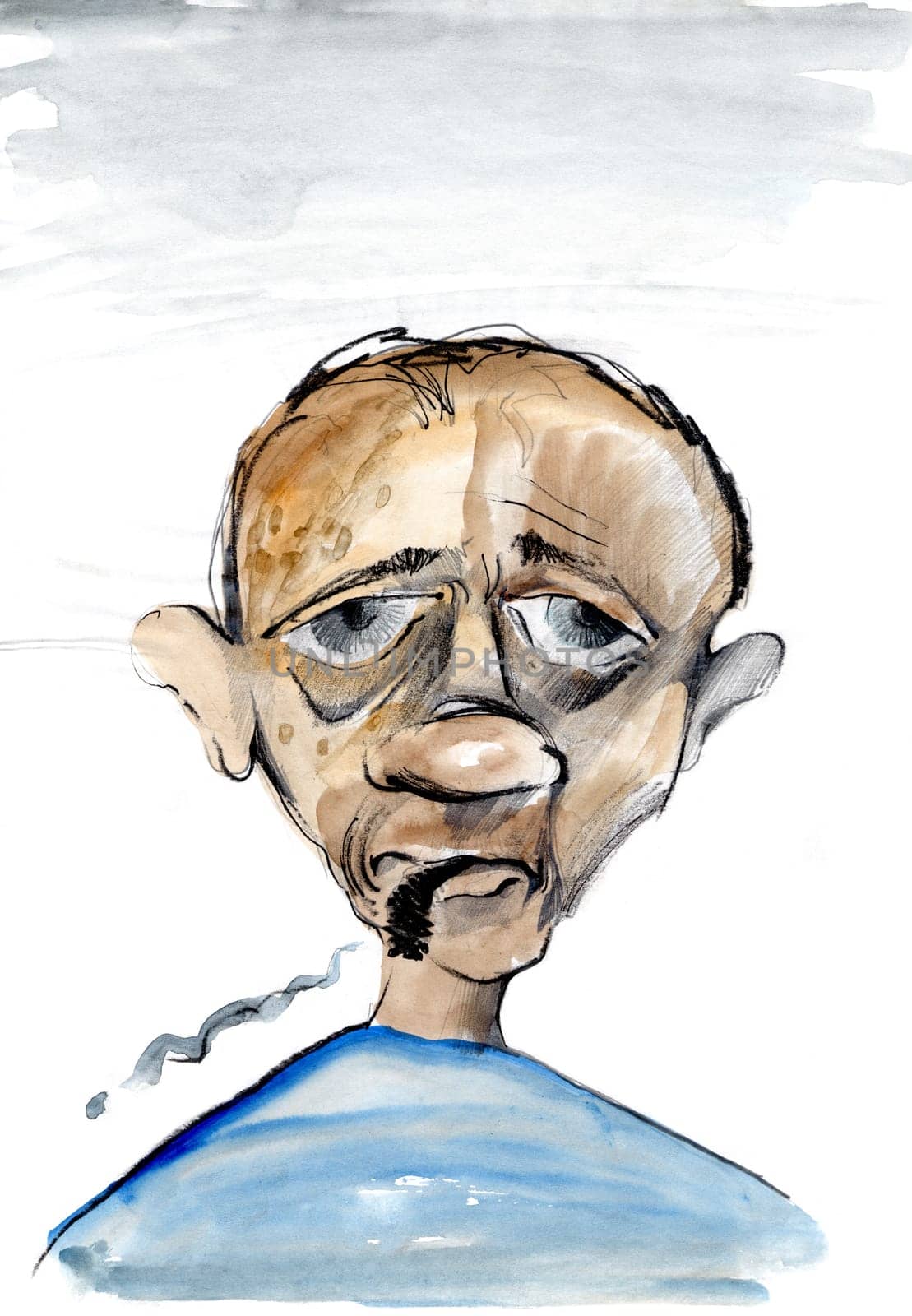 illustration of addicted smoker smoking a cigarette