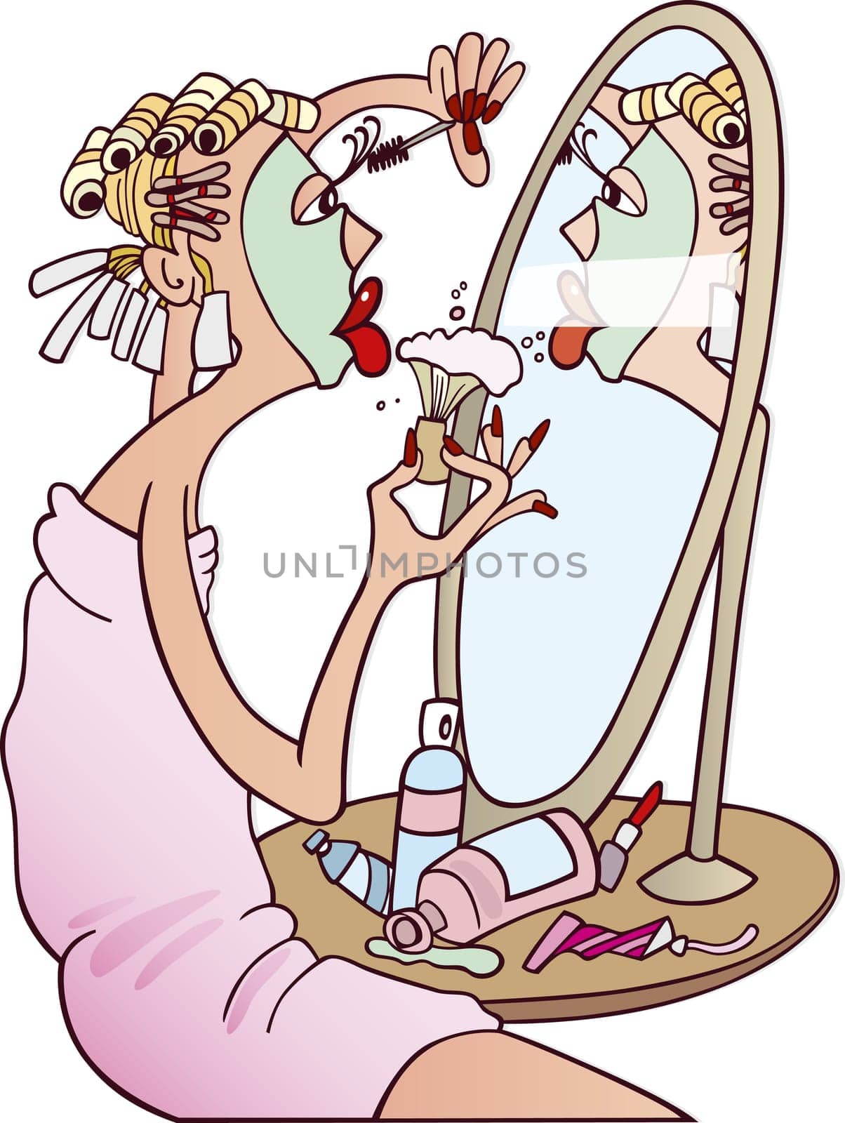 Illustration of woman doing make-up
