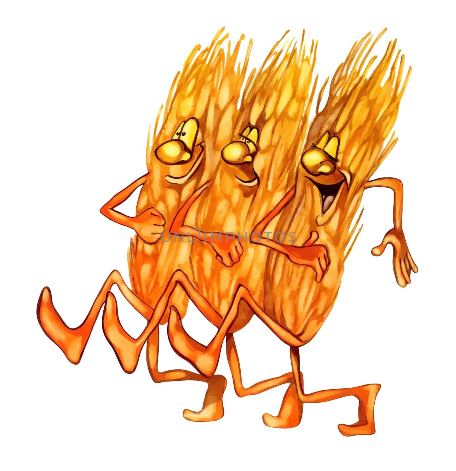 humorous illustration of marching ears of wheat