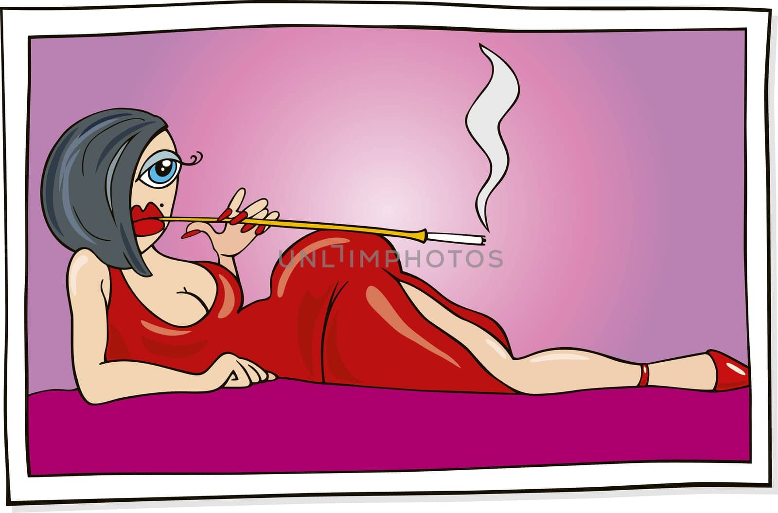 Illustration of Sexy Woman in Red Dress