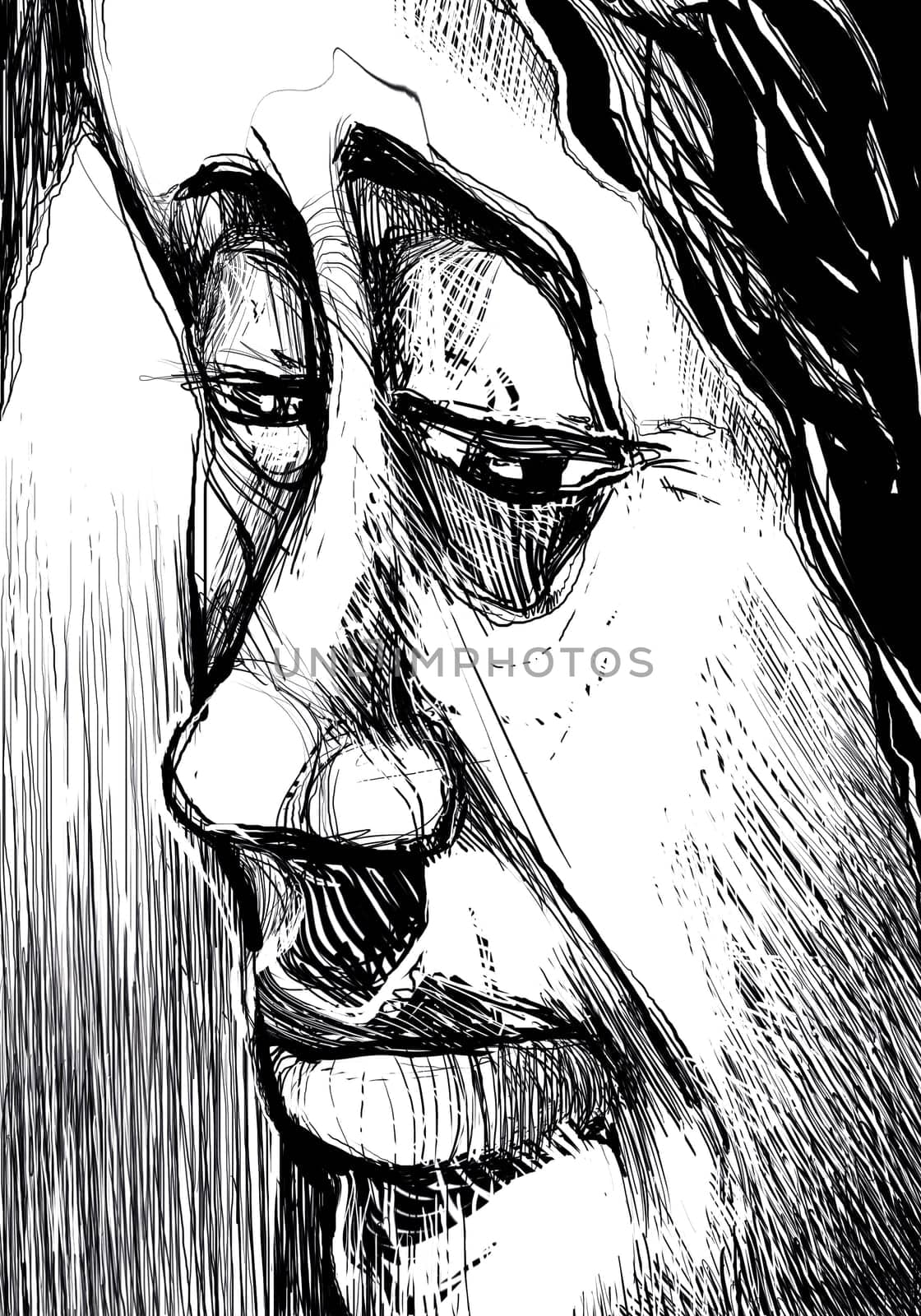 drawing Illustration of old woman face