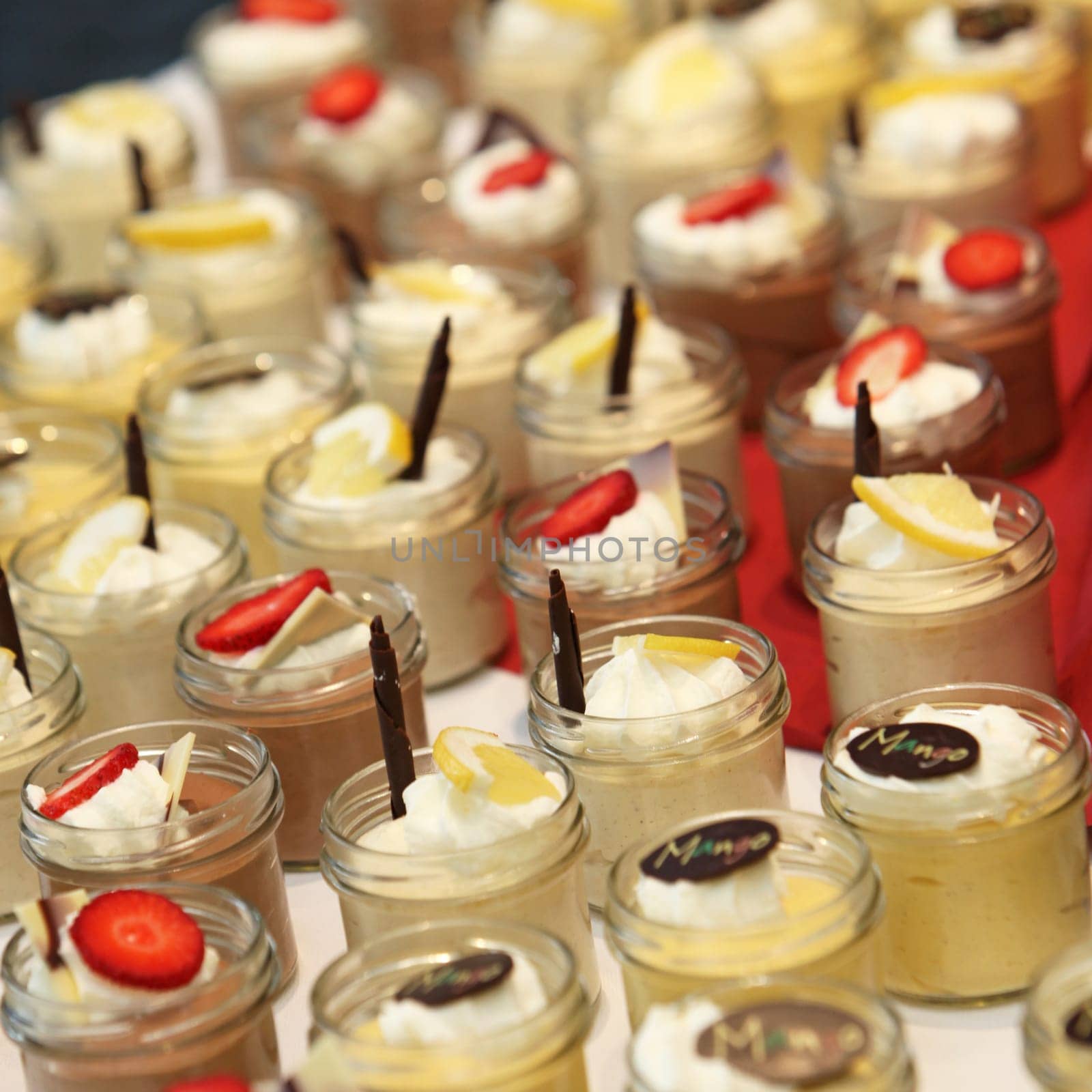various desserts and desserts - appetizing decorated - close-up - square