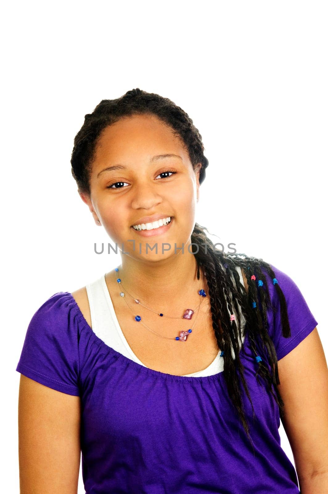 Isolated portrait of beautiful black teenage girl
