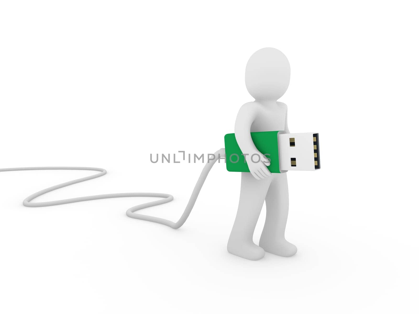 3d human man usb stick green plug cable
