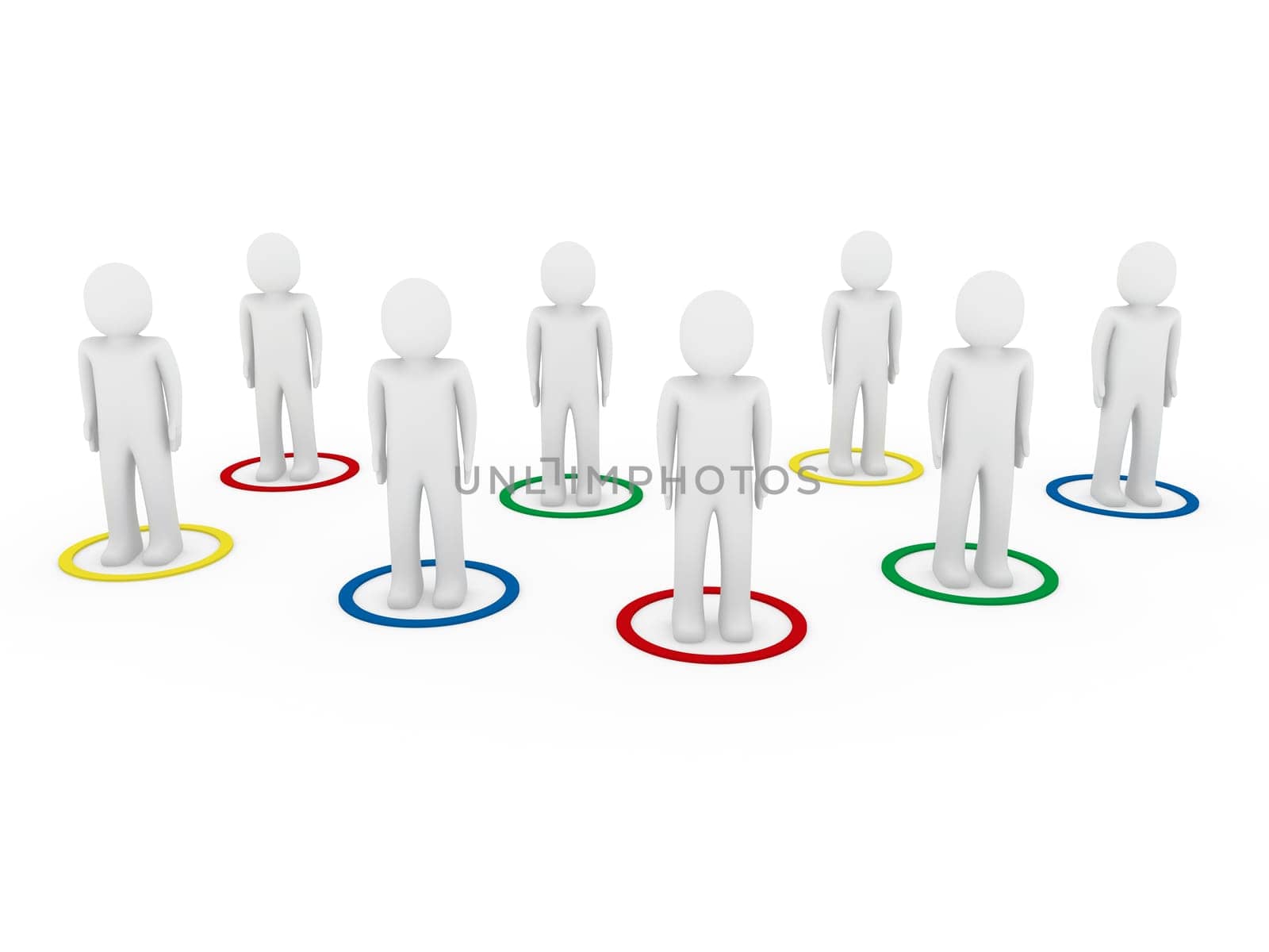 3d men human connection team teamwork blue red