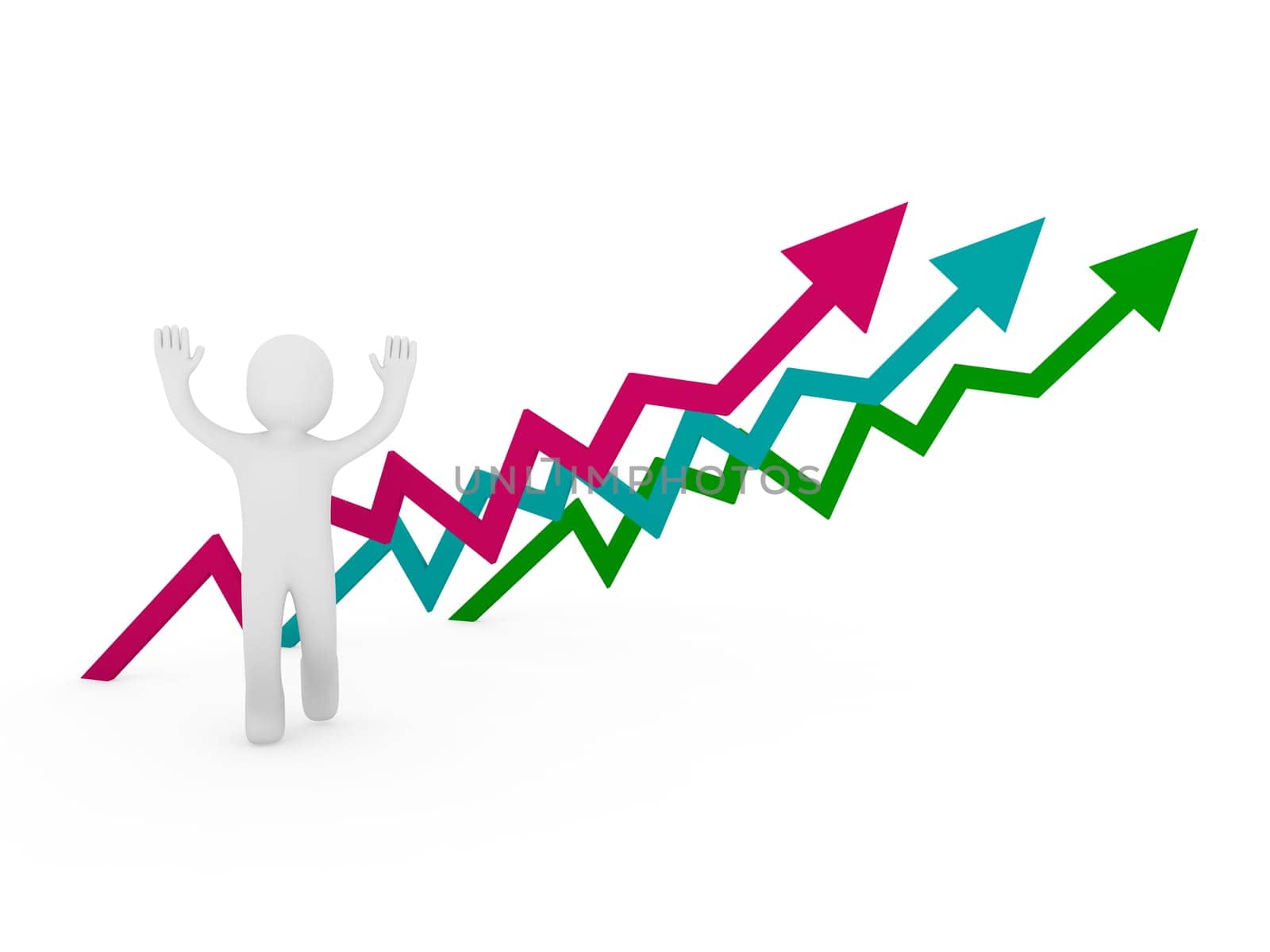 3d human man pink blue green arrow forward