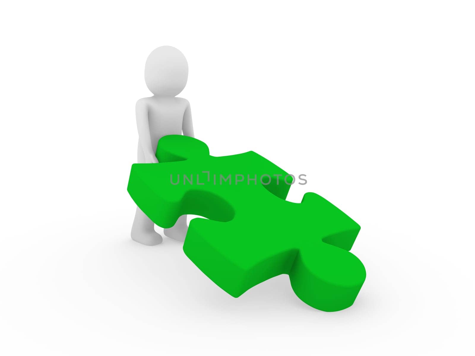 3d human puzzle green business white success teamwork