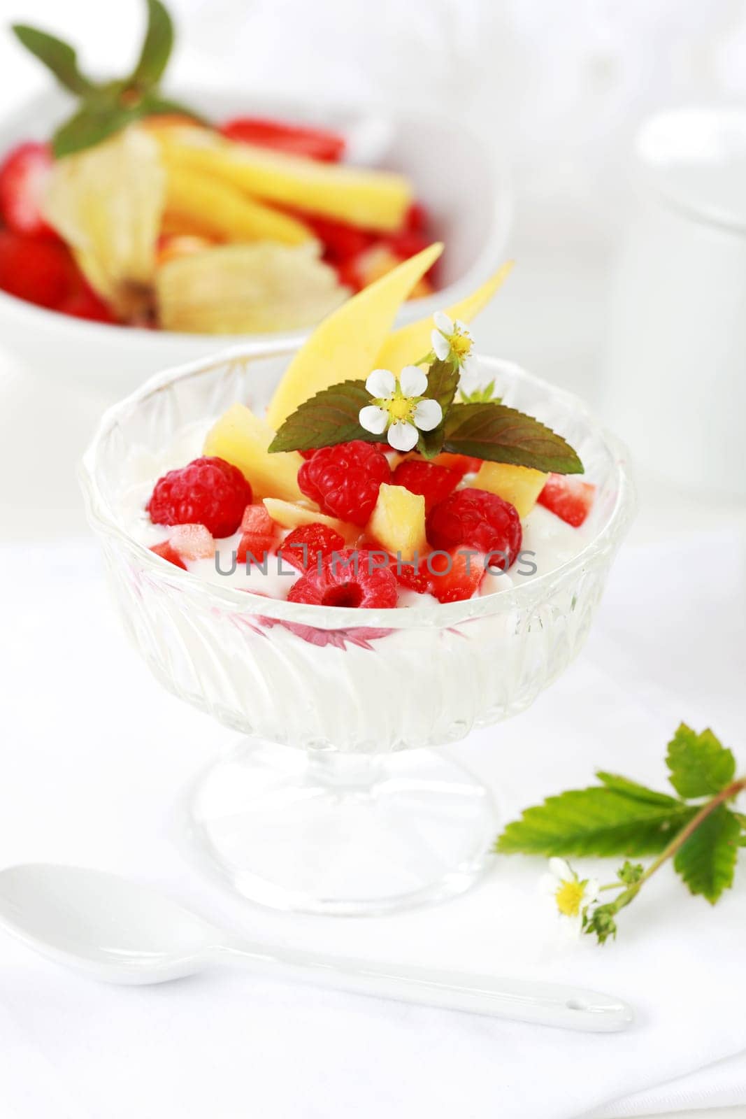 Natural yogurt with fresh fruits for breakfast or as dessert