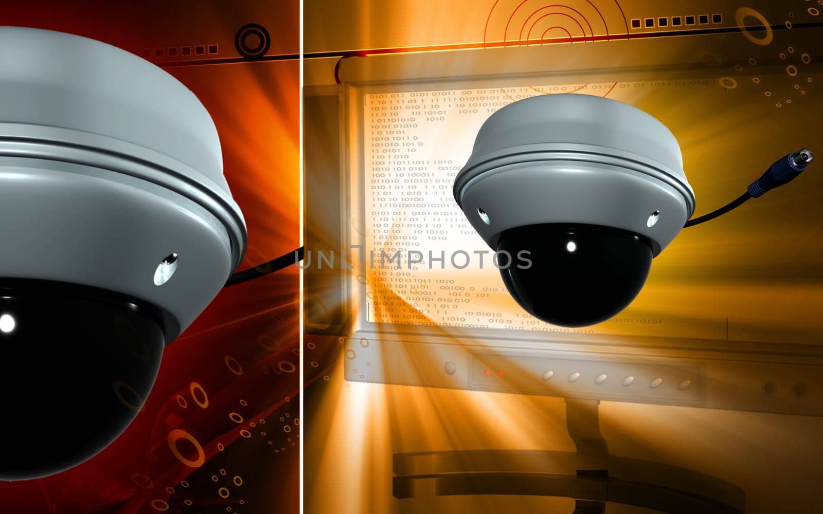 Digital illustration of security camera in colour background