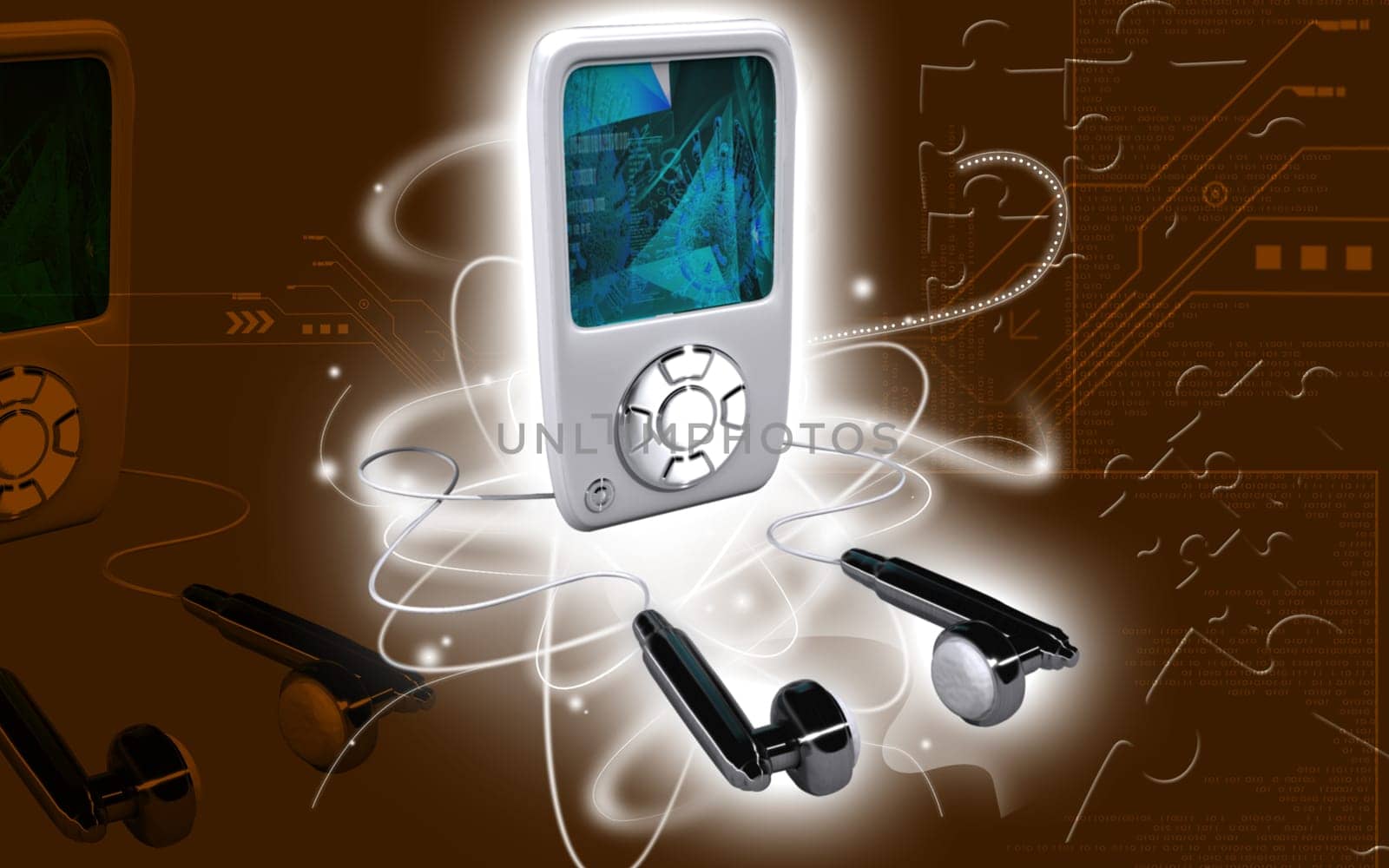 Digital illustration of an I Pod in colour background
