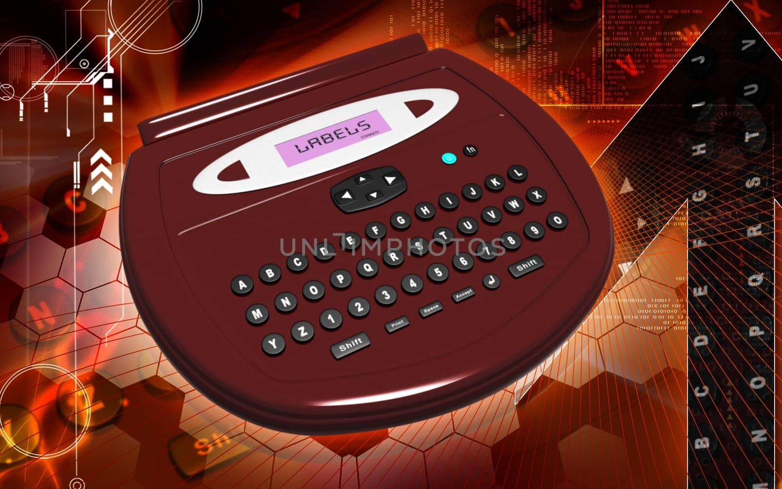 Digital illustration of a Label maker in colour background